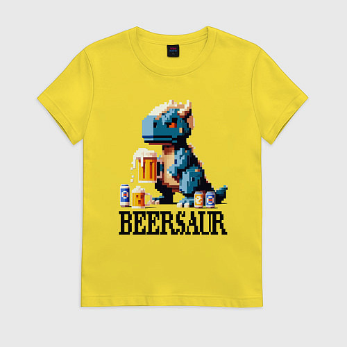 Женская футболка Пивозавр - пиксель арт нейросеть / Желтый – фото 1
