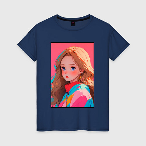 Женская футболка Красивая девушка - аниме кореянка в спорткостюме / Тёмно-синий – фото 1