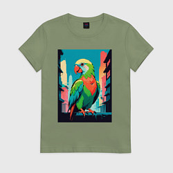 Футболка хлопковая женская Попугай в городе, цвет: авокадо