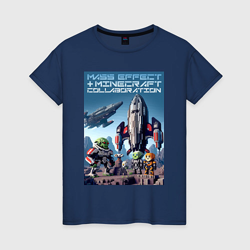 Женская футболка Minecraft and Mass effect - ai art collaboration / Тёмно-синий – фото 1