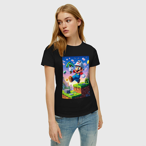 Женская футболка Марио и Майнкрафт - коллаба / Черный – фото 3