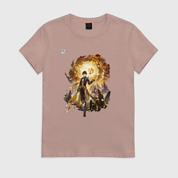 Футболка хлопковая женская Чжун Ли из Геншин Импакт, цвет: пыльно-розовый