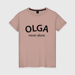 Футболка хлопковая женская Olga never alone - motto, цвет: пыльно-розовый