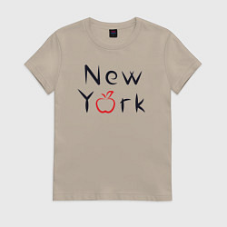 Футболка хлопковая женская New York apple, цвет: миндальный