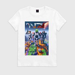 Футболка хлопковая женская Mass effect and Minecraft - ai art collaboration, цвет: белый