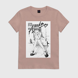 Футболка хлопковая женская Евангелион Аска Сорью, цвет: пыльно-розовый