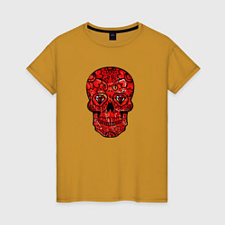 Футболка хлопковая женская Red decorative skull, цвет: горчичный