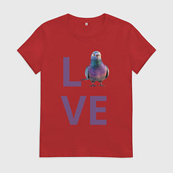 Футболка хлопковая женская Любовь к голубям, цвет: красный