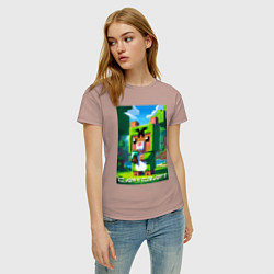 Футболка хлопковая женская Capybara and Minecraft collaboration - ai art, цвет: пыльно-розовый — фото 2