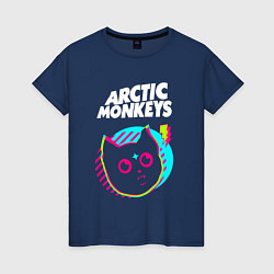 Футболка хлопковая женская Arctic Monkeys rock star cat, цвет: тёмно-синий