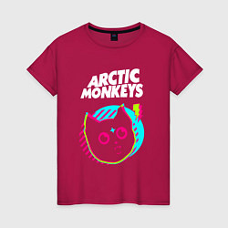 Футболка хлопковая женская Arctic Monkeys rock star cat, цвет: маджента