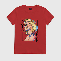 Футболка хлопковая женская Марсиль в бикини - Подземелье вкусностей, цвет: красный