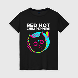 Футболка хлопковая женская Red Hot Chili Peppers rock star cat, цвет: черный