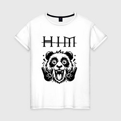 Футболка хлопковая женская HIM - rock panda, цвет: белый