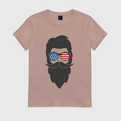 Футболка хлопковая женская Американец с усами и бородой, цвет: пыльно-розовый