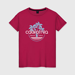 Футболка хлопковая женская California beach, цвет: маджента