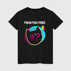 Футболка хлопковая женская Foo Fighters rock star cat, цвет: черный