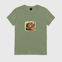 Футболка хлопковая женская Медведь футболист, цвет: авокадо