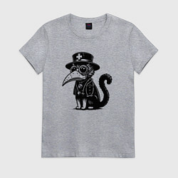 Футболка хлопковая женская Кот в маске чумного доктора, цвет: меланж