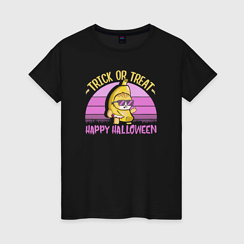 Женская футболка Trick or treat happy halloween colored / Черный – фото 1