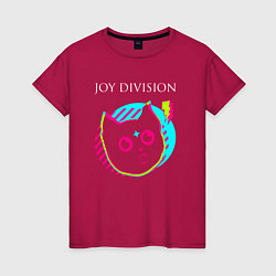 Футболка хлопковая женская Joy Division rock star cat, цвет: маджента
