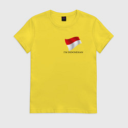 Футболка хлопковая женская Im Indonesian - motto, цвет: желтый