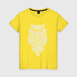 Футболка хлопковая женская Узорная сова, цвет: желтый