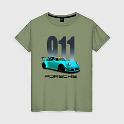Футболка хлопковая женская Cпортивный автомобиль Porsche, цвет: авокадо
