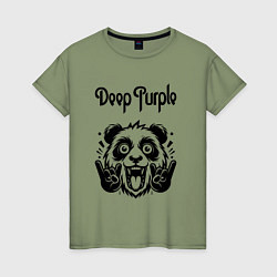 Футболка хлопковая женская Deep Purple - rock panda, цвет: авокадо