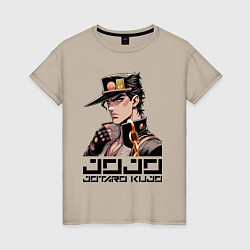 Футболка хлопковая женская Jotaro Kujo - Jojo ai art, цвет: миндальный