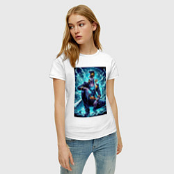 Футболка хлопковая женская Jotaro Kujo - neon glow ai art, цвет: белый — фото 2