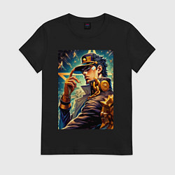 Футболка хлопковая женская Джотаро Куджо - fantasy ai art, цвет: черный