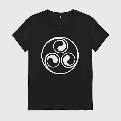 Женская футболка Круглый белый трискелион / Черный – фото 1
