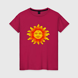 Футболка хлопковая женская Огненное солнце, цвет: маджента