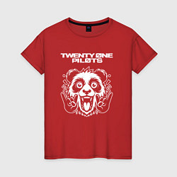 Футболка хлопковая женская Twenty One Pilots rock panda, цвет: красный