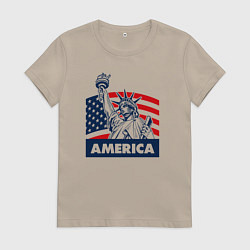 Футболка хлопковая женская Free America, цвет: миндальный