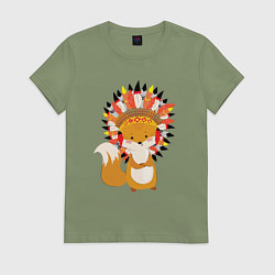 Футболка хлопковая женская Fox indian, цвет: авокадо