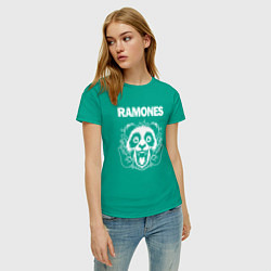 Футболка хлопковая женская Ramones rock panda, цвет: зеленый — фото 2