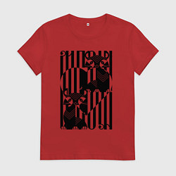 Футболка хлопковая женская Чёрные коты на чёрном сердце, цвет: красный