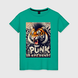 Футболка хлопковая женская Cool tiger - punks not dead, цвет: зеленый