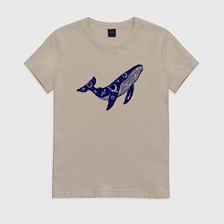 Футболка хлопковая женская Space whale, цвет: миндальный