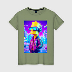 Футболка хлопковая женская Cyber Bart on a virtual glasses, цвет: авокадо