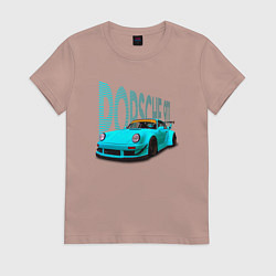 Футболка хлопковая женская Винтажный немецкий автомобиль Порше 911, цвет: пыльно-розовый
