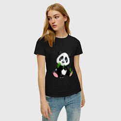 Футболка хлопковая женская Панда кушает тростник, цвет: черный — фото 2