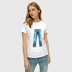 Футболка хлопковая женская Джинсы штаны jeans, цвет: белый — фото 2