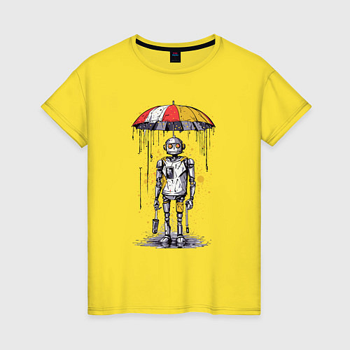 Женская футболка Одинокий робот под зонтом / Желтый – фото 1