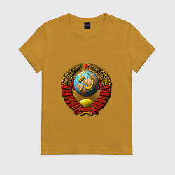 Футболка хлопковая женская Герб хорошей страны ссср, цвет: горчичный