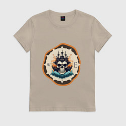 Футболка хлопковая женская Приключения пиратов, цвет: миндальный