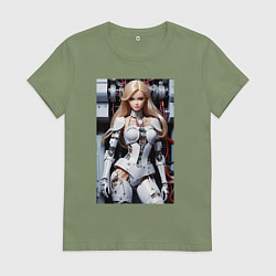 Футболка хлопковая женская Кибер Барби - нейросеть фантазия, цвет: авокадо