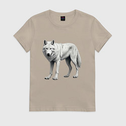 Футболка хлопковая женская Белый волк альфа, цвет: миндальный